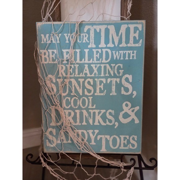 Coastal Blue Beach Wooden Large Wall Decor Sunsets, Drinks and Sandy Toes - Picture 6 of 8
